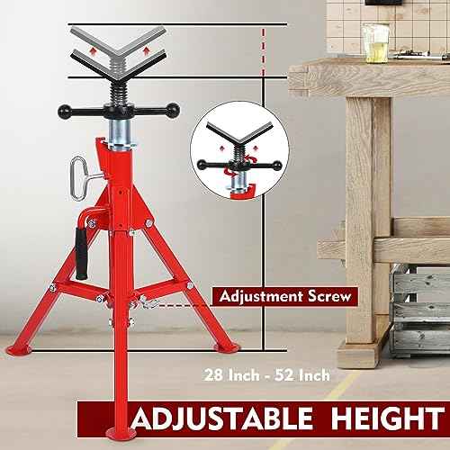 28-52 Inch V Head Pipe Jack Stand, Adjustable Height, 2500 Lb Load Capacity, Heavy Duty Carbon Steel Body, Steel Jack Stands with Portable Folding Legs