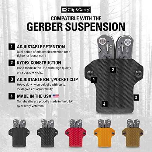 Clip & Carry Kydex Multitool Sheath for The Gerber Suspension - Made in USA - EDC Multi Tool Sheath Holder Holster Cover - Black