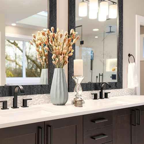 WADILE 3D Black Wood Grain Wallpaper Border Mirror Frame Removable Waterproof, Peel and Stick Wall Paper Border Decor Self Adhesive, Kitchen Bathroom Sticker