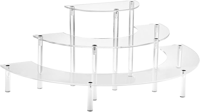 HENABLE Acrylic Display Riser - 3 Tier Clear Cupcake Stand, Perfume Organizer, Half Moon Dessert Stand, Shelf for Food, Amiibo Funko POP Figure Display