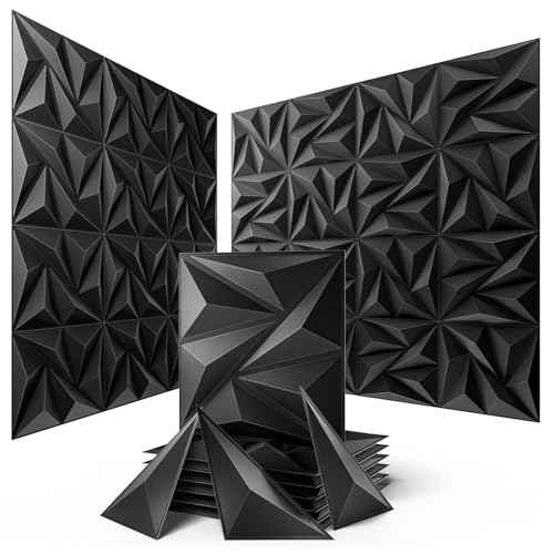 Sonicism Wall Panels Upgrade 32 Pack,0.7¡±x11.8¡±x11.8¡±Pyramid 3D Wall Panels Creative Cutting,PVC Wall Panels for Interior Wall Decor Fire Resistant,Wall Tiles for Various Scenes(Charcoal Black)