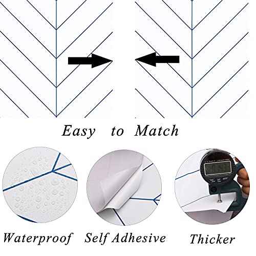Kitico Peel and Stick Wallpaper Blue and White Geometric Wallpaper Modern Blue Stripe Wallpaper Removable Self Adhesive Wall Paper Waterproof Contact Paper Decorative Home Decoration 17.7"x118.1"