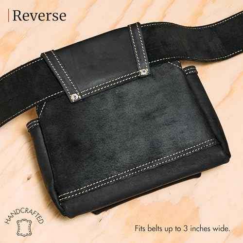 FESA 2 Pocket Nail Pouch for Tool Belts - Leather Screw Pouch with 2 Extra Large Pockets for Fasteners - Heavy Duty Rivets & Stitching - Fits Tool Belts up to 3" - Handcrafted