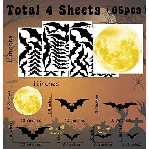 Halloween Moon Wall Decal Halloween Bat Wall Stickers Vinyl Bat Wall Decals Removable Halloween Wall Sticker Halloween Bats Wall Decals Party Decorations