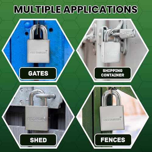 Britanium¢ç SFL60 Professional Grade Padlock - Chrome Plated Steel with Boron Alloy Shackle, 5 Tumbler Keys, Weather-Resistant Design for Storage & Commercial Security