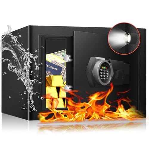 1.3 Cu Ft Small Fireproof Home Safe Box- Steel Security Box with Digital Electronic Keypad, Safety Combination Lock Box for Office, Sensor Light, Safe for Documents Money Jewelry Handgun