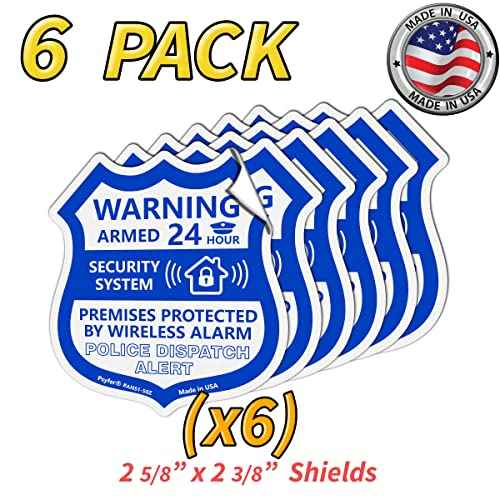 Psyfer¢ç (Fade-Free) 6 Pack - Small Alarm Security Outdoor UV Window Stickers [Made in USA]