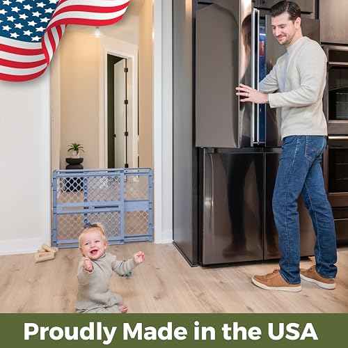 Toddleroo by North States - Renew 100% Recycled Plastic Baby Gate for Doorway; Sturdy for Indoor & Outdoor Use: Pressure Mounted, No Drill Gate; Made in USA; 26" to 42" Wide, 26" Tall Slate Blue