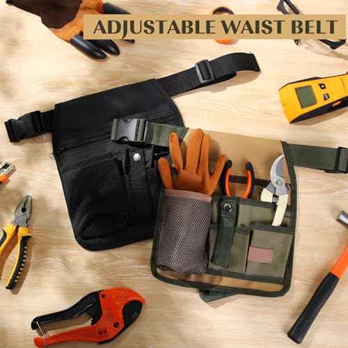 2 Pack Handy Organizer Garden Tool Pouch, Garden Tool Belt, Utility Tool Pouch Unisex with Multiple Pockets and Zipper, Unisex Belt with Adjustable Waist Belt for Gardening Gifts, Florists