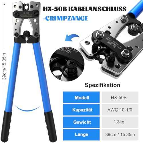 Battery Cable Lug Crimper Tool with Wire Shear Cutter Kit for 1/0,2,4,6,8,10 Awg Gauge Wire Lugs Crimping,80pcs Tinned Copper Ring Terminals and 100pcs Heat Shrink Tubing