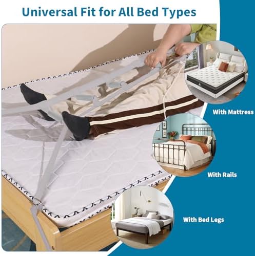 ZUEXT Bed Ladder Assist 160 inch Grey Pull Up Assist Device w/ 5 Handles Grips, Adjustable Rope Ladder Straps, Sit Up Handle Helper for Elderly Seniors Adults Pregnant Injury Handicapped Patients