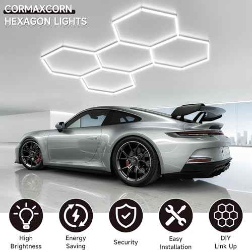 Hexagon Garage Lights 192W 23040LM Super Bright£¬6500K Daylight White LED - Honeycomb Garage Ceiling Lighting Fixture for Basement, Gym, Workshop, Salon & Commercial Spaces 5 Hex