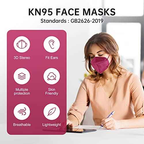 KN95 Red Face Mask 20PCS, 5-Ply Cup Dust Masks Filtration Efficiency ¡Ã95% Individually Packaged Particulate Respirators Breathable Colour Adult Mask¡¦
