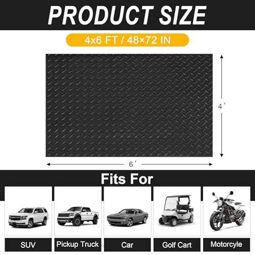 4x6 FT Garage Floor Mat, 2.8mm Thickened Flooring Roll Diamond Plate PVC Rubber Trailer Mat, Non-Slip Floor Mat for Garage, Warehouse, Gyms, Boats, Pickup Truck, Black