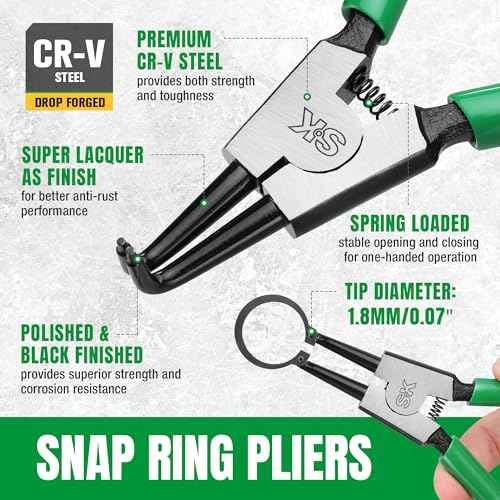 SK 4-Piece Snap Ring Pliers Set, 7-Inch Internal/External Circlip Pliers with Straight/Bent Jaw, Tip Diameter 0.07'', Premium CR-V Steel