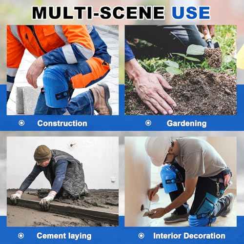 Soulchen 2 Pairs Construction Knee Pads for Men Women Heavy Duty Support Knee Pads for Work with Flexible Plastic and Thick Foam Cushion Adjustable Thigh and Shin Straps for Roofing Flooring Gardening
