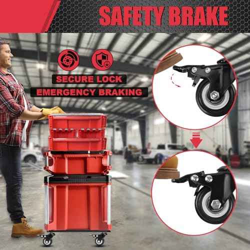 Upgrade Tool Box Dolly Compatible with Milwaukee PACKOUT(TM) Series Modular Storage System,Carbon Steel Carry Cart for Packout Toolbox,Includes (4) Wheels, 200 Lbs Capacity