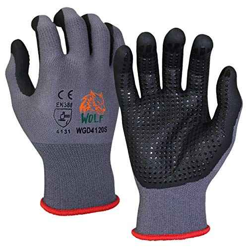 WOLF Ultra-Thin Nitrile Foam Palm Coated Glove with Tacky Dot Grip, Multi Purpose