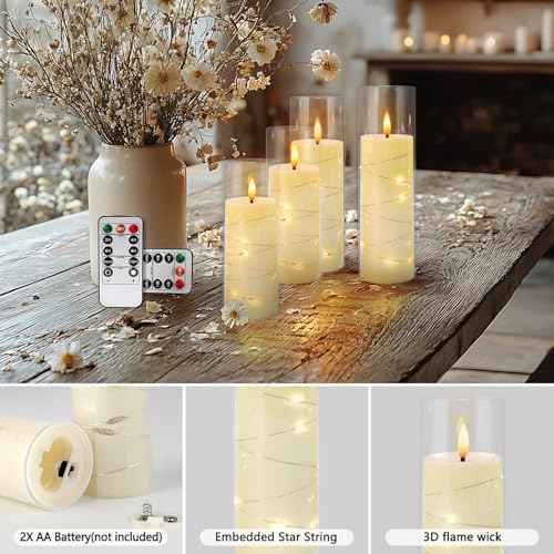 24-Piece Ivory Flameless LED Candles with Flicker Effect, Remote & Timer. Embedded Starry Lights, Battery-Powered. Safe, Elegant for Cozy Romantic Home Decor.
