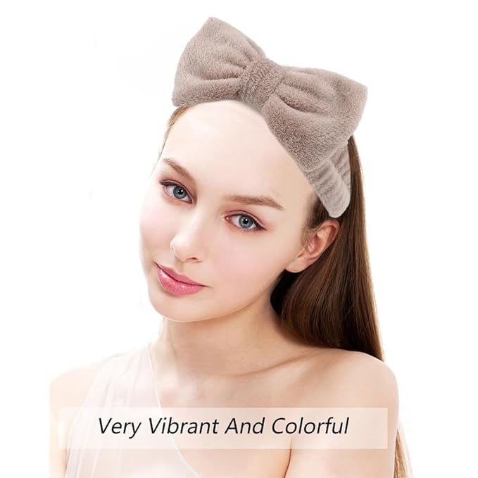 AOPRIE SPA Headbands for Washing Face Makeup Headbands with Bow Hair Band Women Facial Head Band Laurel Wrist Towel Wraps For Shower Face Mask Gray Black White Beige, 12 Pack