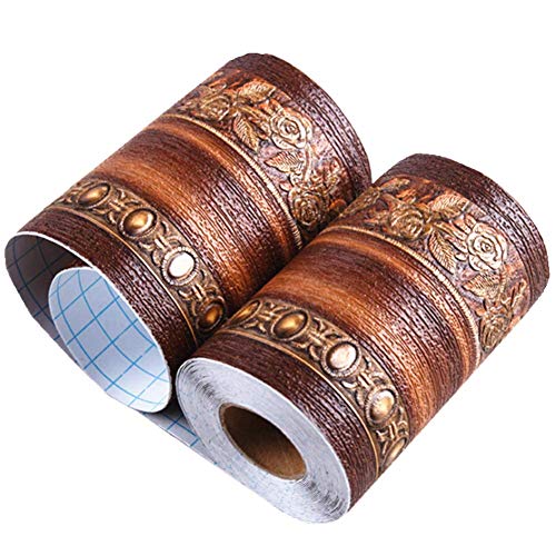 REDODECO 3D Pattern Self Adhesive Floral Molding PVC Wallpaper Border Home Deco (Dark Brown)