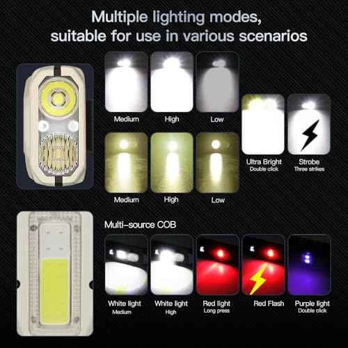 KZK EDC Tactical Flashlight, Flat Rechargeable Flash Light,Dual-Switches LED Pocket Flashlight with Digital Display,Stainless Steel 13 Modes Keychain UV Flashlight for Home,Camping,and Emergency