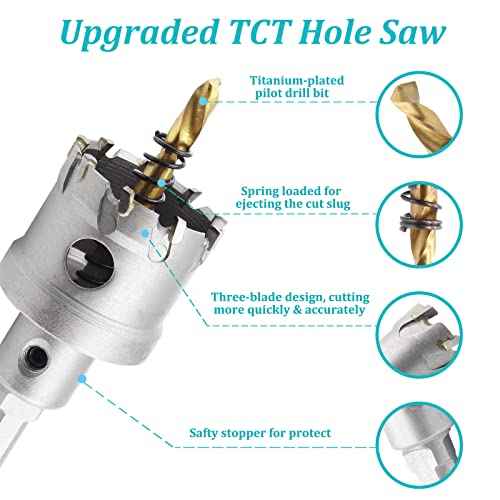 Metal Hole Saw 2-1/8 Inch / 53mm Hole Saw Drill Bit, Tungsten Carbide Tipped Hole Cutter with Titanium Plated Pilot Drill Bit, TCT Hole Saw for Stainless Steel Sheet Metal Brass Aluminum