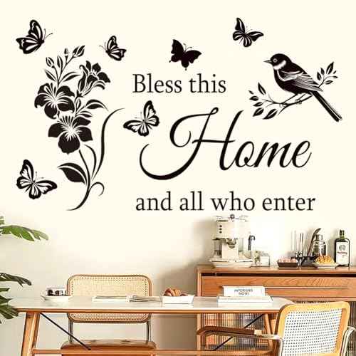 Family Inspirational Wall Stickers Quotes Bless This Home and All Who Enter Words Design Vinyl Decal Quote Wall Decor Stickers Motivational Quotes for Bedroom.