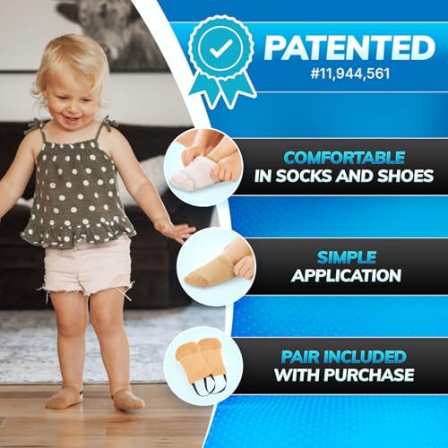 BraceAbility Toe Walking Socks (Pair) - Pediatric Kids Foot Brace for Comfortable Tip Toe Walking Prevention and Correction for Children and Toddlers, Cerebral Palsy Equipment, ADHD Support (S - Beige)