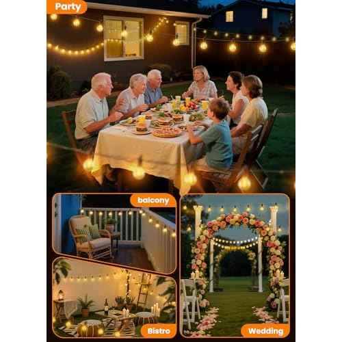 Outdoor-String-Lights-Paio-Lights, 100FT (50FT*2) 50+2 Shatterproof Bulbs Outdoor Patio Lights, IP65 Waterproof Connectable Hanging Outside Light for Backyard, Porch, Deck, Balcony, 2200K