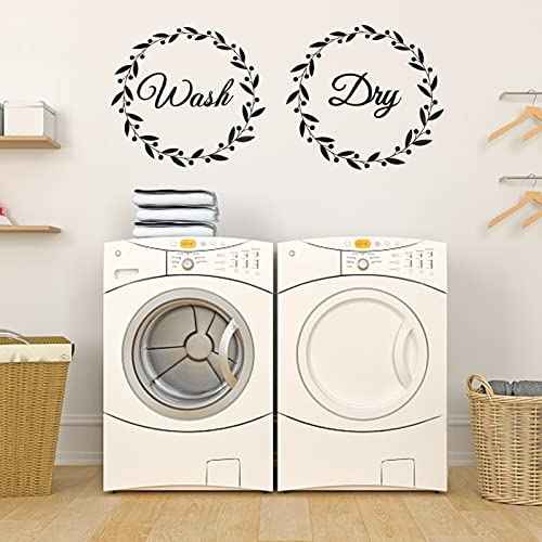 SUPERDANT Laundry Room Decals Washer and Dryer Decals Wash Dry Wall Stickers Decor Vinyl DIY Quote Wall Art for Family Laundry Shop Home Apartment Washing Machine Dryer Decal 15in