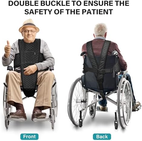 Wheelchair Seatbelt with Pocket Wheelchair Seat Belts for Adults Anti-Slip & Adjustable Wheelchair Accessories Safety Belt for Seniors Elderly, Patients, Anti-Fall Wheelchair Harness Vest