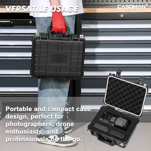 CASOMAN Water-proof and Dust-proof Protective Sturdy Plastic Storage Case with Cush-Proof Sponge and Customizable Foam, IP67 Water Proof Grade, 13.4" X 11.6" X 6"