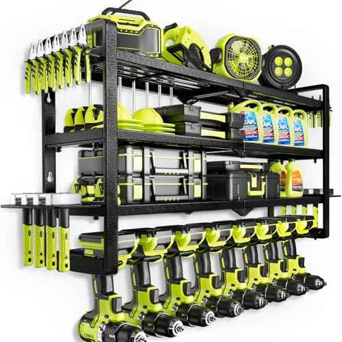 Large Power Tool Organizer Wall Mount, Garage Storage Cordless Tool Organizer with Screwdriver Holder, Heavy Duty Metal Storage Rack with 8 Drill Holder 4 Layer darkblack (darkblack)