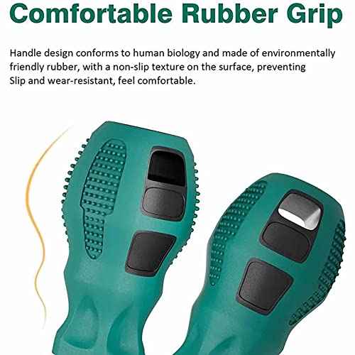 Buspoll Rubber Anti-Skid Handle Stubby Screwdriver Set, 6mm x 38mm Slotted/Phillips, Magnetic Head