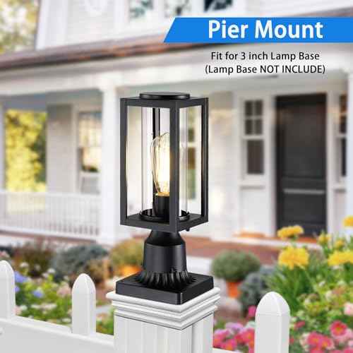 Outdoor Post Lights Lamp Post Light Fixture 2 Pack, Modern Black Exterior Post Lantern Fixture with Tempered Glass, Anti-Rust Light Posts for Outside for Driveway Patio Garden