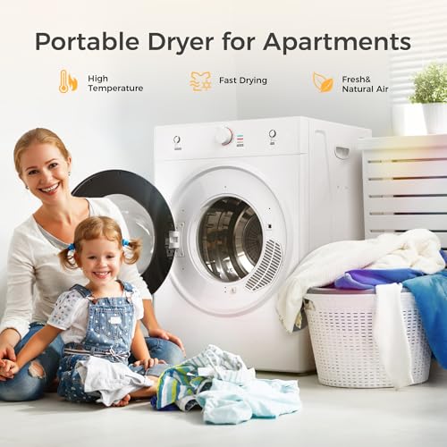 Feelfunn 3.5 Cu.Ft Compact Dryer - 1500W Portable Clothes Dryer with Stainless Steel Tub, Front Load Tumble, Four Functions - Compact Drying Unit for Apartments, Dorms, Laundry