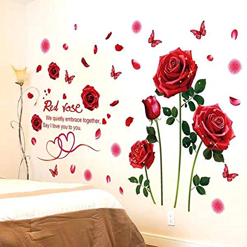 Rose Flowers Wall Decals Removable DIY Flower Art Decor Wall Stickers Murals for Living Room TV Background