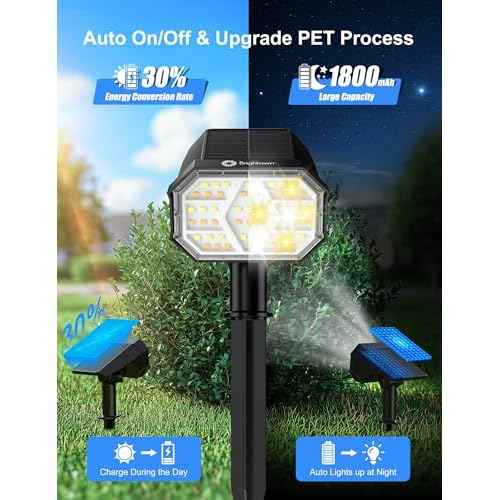 Brightown 6Pack Solar Spot Lights Outdoor [Cool & Warm Light 2-in-1], IP67 Solar Lights Outdoor Waterproof with 1800mAh, Two Mounting Methods Outdoor Solar Lights for Yard, Garden and Pathway
