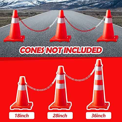 64 Feet Plastic Traffic Chain Cone Chain Safety Barriers Link with 12 Pieces Traffic Cones Connector Kits for Parking Barrier Poles Constructions Home Road Driveway Parking Use, Red White