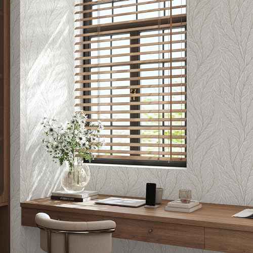 Leaf Peel and Stick Wallpaper Boho 17.3"x78.7" Plant Beige and White Wallpaper Removable Self Adhesive Wall Paper for Bedroom Beige Leaves Contact Paper for Cabinets Vinyl Film Roll