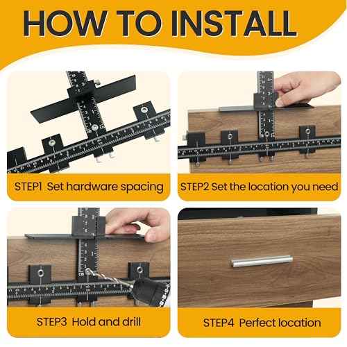 Cabinet Hardware Jig, Adjustable Cabinet Handle Jig Tool, Aluminum Alloy Cabinet Door Jig for Handles and Pulls, Cabinet Hardware Template Tool for Installation of Door, Drawer, Knobs