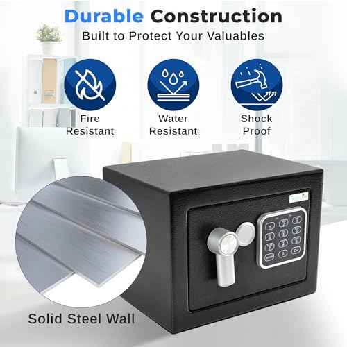 SereneLife Premium Steel Digital Safe Box - 9.1" x 6.7" x 6.7" | Secure Storage for Cash, Firearms & Jewelry | Great For Hotels, Cabinets & Home Use | Electronic & Mechanical Access | 2 Keys | Black
