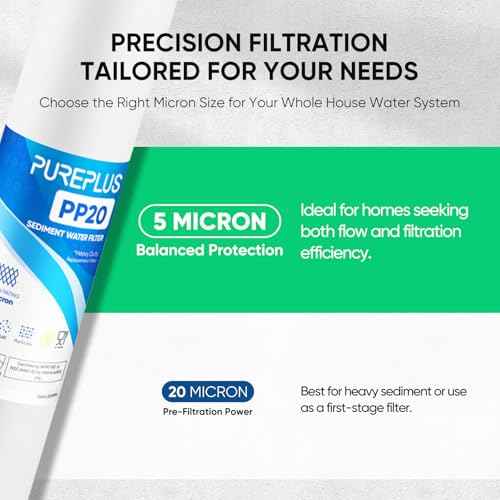 PUREPLUS 5 Micron 20" x 2.5" Whole House Sediment Home Water Filter, 20-inch Sediment Pre-Filtration, Replacement Cartridge Aqua Pure AP110-2C, Pentek P1-20/SP-P1-20/PX01-20, Watts FPMB5-20, 6Pack