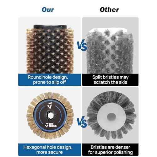 JOYTUTUS Ski Roto Brush Kit with Quick-Change Axle - 100mm Wide 3-Pack Professional Brushes (Brass, Horse Hair, Nylon) for Ski & Snowboard Waxing