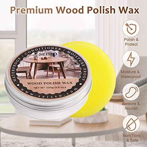 SEISSO Wood Polish Wax, Paste Wax for Wood Finish, Wood Wax Polish, Conditioner, Cleaner, Restorer, Furniture Polish for Wooden Floors, Cabinets, Tables, Doors