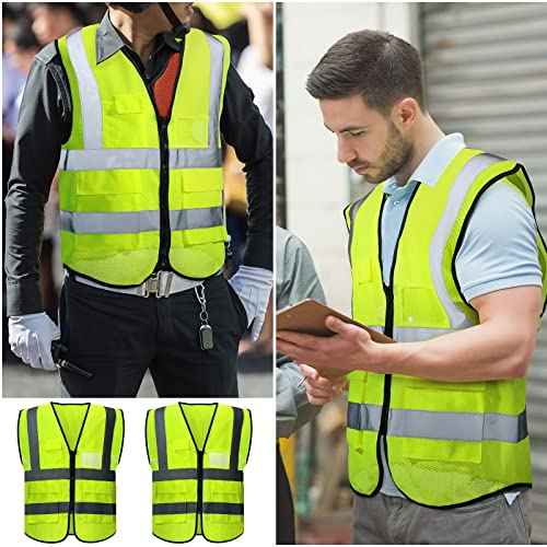 JenPen 10 Pieces Reflective Safety Vests with Pockets and Zipper, High Visibility Mesh Construction Vest for Men Women