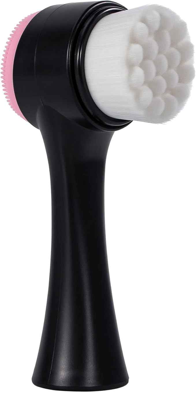 Face Brush 2 in 1, Facial Cleansing Exfoliating Scrubber Brush, Silicone Double Side Face Wash Scrub Brush with Super Soft Bristles for Deep Pore Cleansing, Massaging, Skincare Makeup Removal