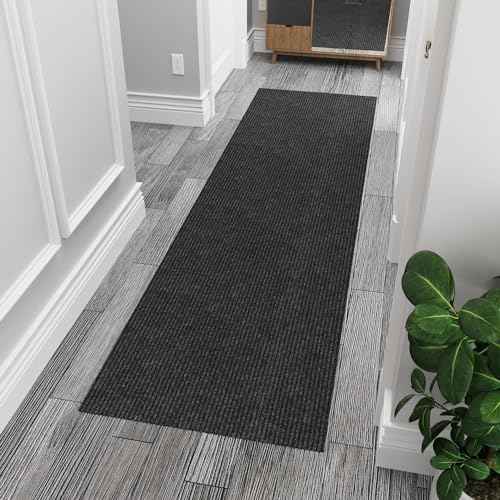 Ottomanson Hallway Runner Rug 2' x 6' Durable Non-Slip Mat with Scraper Pile for Indoor & Outdoor Use - Ideal for Kitchen, Entryway, Patio & Garage - High-Traffic Carpet, Black
