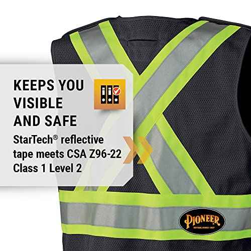 Pioneer Hi Vis Tear-Away Mesh Back Safety Vest for Me - Reflective Tape, 4 Pockets - Construction, Traffic, Security - Black